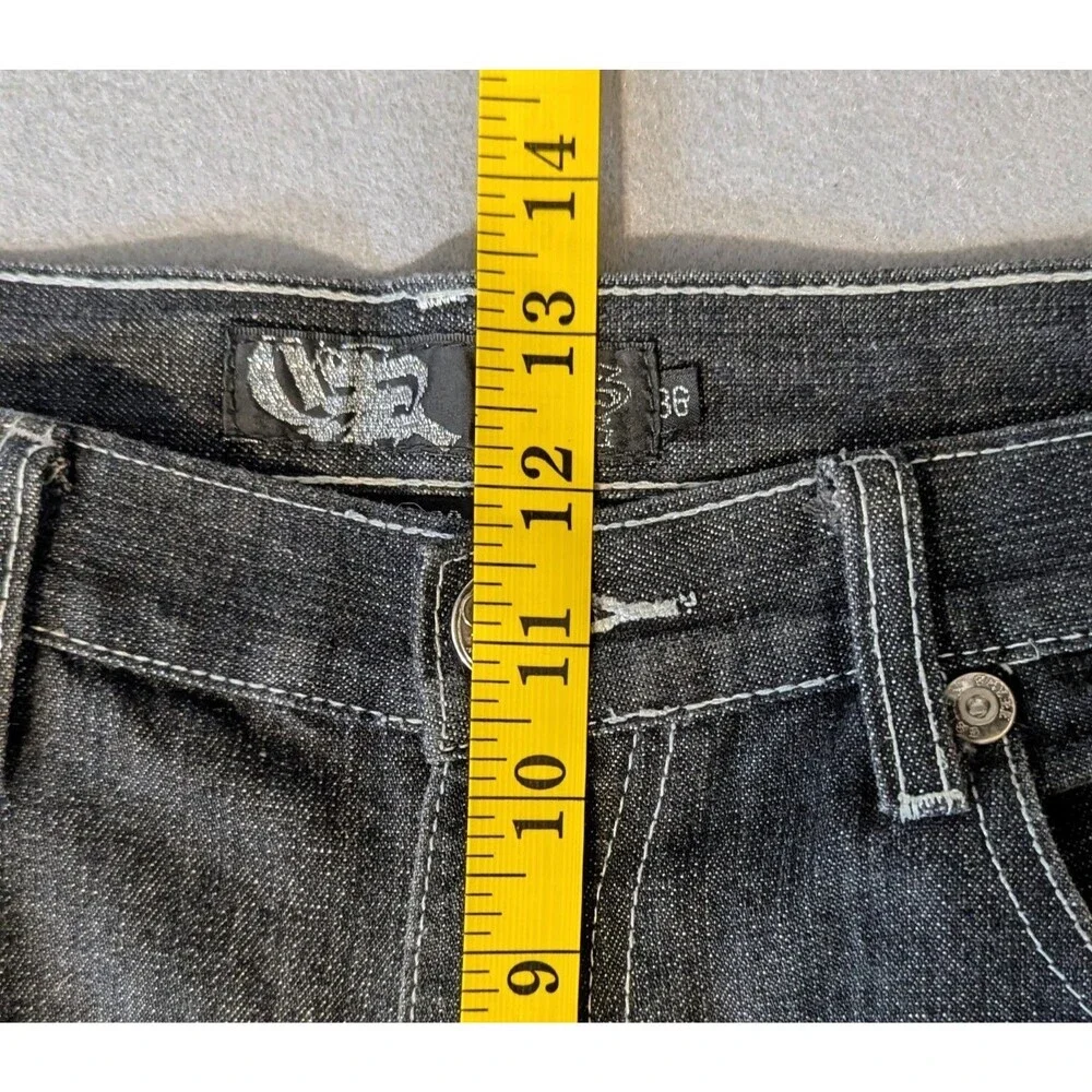 GS115 Y2K Hip Hop Dark Wash Jeans Mens 36 Streetwear Denim Baggy